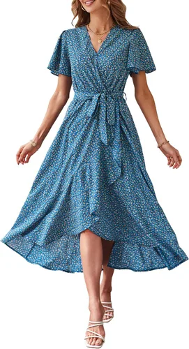 Vista 29 de PRETTYGARDEN Vestido largo bohemio floral de verano para mujer Melocotón Floral