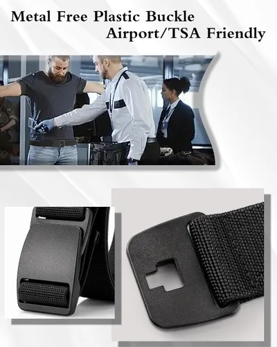 Vista 3 de Cinturón de nylon libre de metal para hombres correa militar extensible web con hebilla de plástico