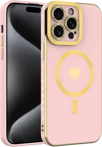 Vista 11 de Magsafe - Funda magnética para iPhone 13 Pro Max, cubierta de lujo chapada en forma de corazón, compatible con Magsafe para mujeres y niñas con Azul