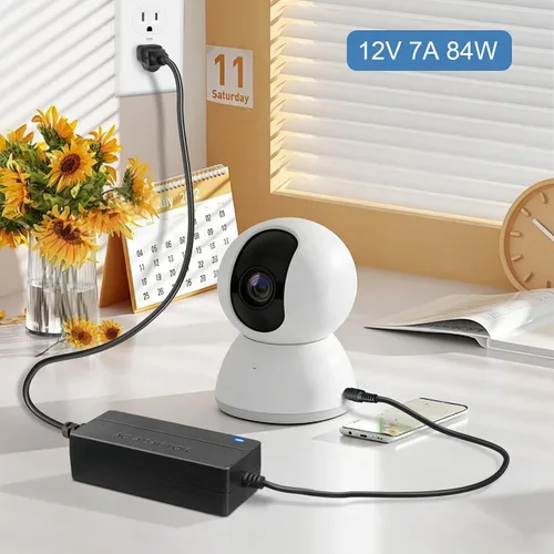 Vista 7 de Fuente de alimentación de 12 V 7 A 84 W Adaptador de CA/CC CA 100-240V a CC 12 voltios 7Amp Convertidor de transformador de potencia de conmutación