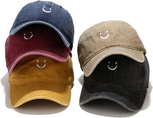 Vista 2 de Umeepar Gorra de béisbol de algodón con cara sonriente, ajustable, de perfil bajo, sin estructura, para hombres y mujeres