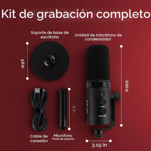 Vista 2 de Pyle Micrófono dinámico USB/XLR para podcasting, transmisión y juegos, micrófono de grabación cardioide con iluminación RGB, botón de silencio