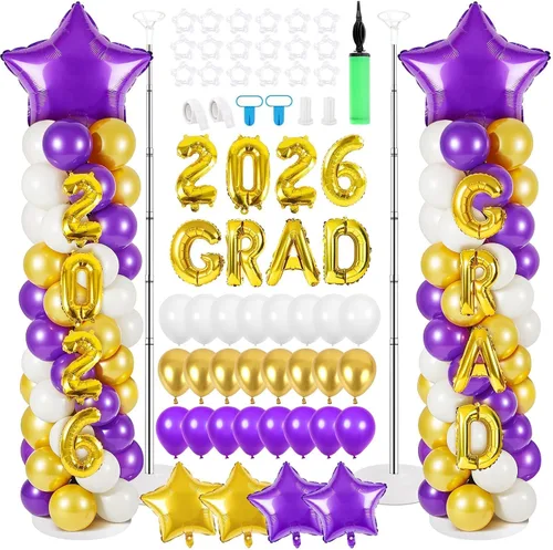 Vista 27 de 2 juegos de globos negros dorados y rojos, kits de soporte de columna de globos ajustables con 4 estrellas, guirnalda de noche de película, globos