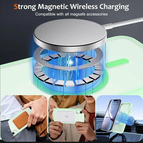 Vista 1038 de Anuck - Funda magnética para iPhone 11 compatible con MagSafe, carcasa trasera mate translúcida dura, borde de TPU, delgada, resistente a impactos