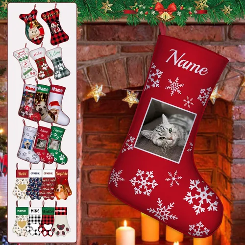 Vista 24 de Calcetines de Navidad personalizados para perros y gatos, 42 patrones de perros y mascotas, calcetines de Navidad personalizados con nombres, adorno