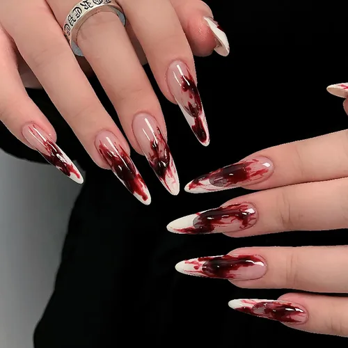 Vista 16 de Paquete de 6 144 uñas acrílicas de Halloween a presión, uñas postizas reutilizables de cobertura completa, uñas postizas adhesivas con pegamento