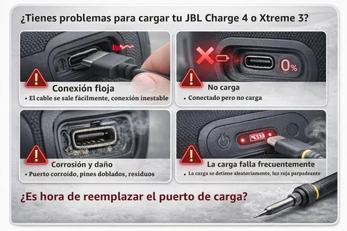 Vista 2 de Puerto de carga USB tipo C de repuesto para altavoces Bluetooth JBL Charge 4 y Xtreme 3, paquete de 2 conectores de enchufe de alimentación