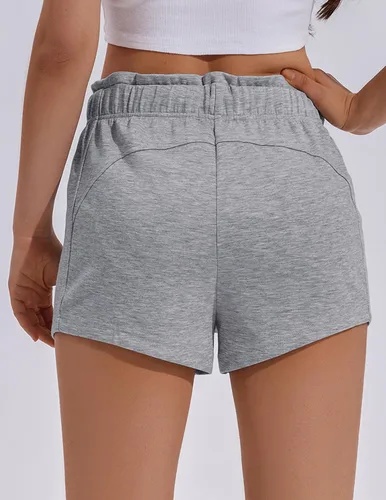 Vista 3 de PINSPARK Pantalones cortos deportivos para mujer, cintura alta, con cordón, pantalones cortos de entrenamiento de verano, suaves, casuales