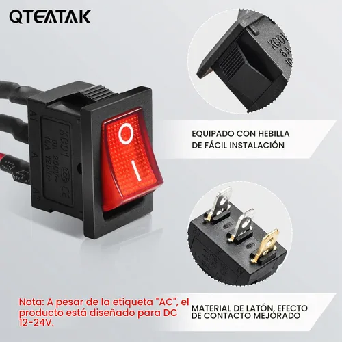 Vista 3 de KCD1 SPST Interruptor basculante de palanca precableado On/Off de 3 pines y 2 posiciones Snap DC 12V-24V 20A LED rojo para barco - Paquete de 5