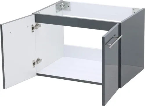 Vista 3 de Juego de lavabo flotante para montaje en pared, tocador gris oscuro brillante, encimera de fregadero integrada blanca, 23.25 pulgadas