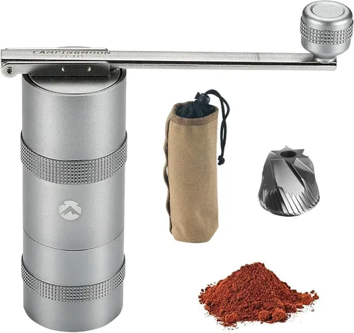 Vista 10 de CAMPINGMOON Molinillo de café manual portátil con mango plegable integrado, molinillo de mano CNC de acero inoxidable, molino cónico profesional