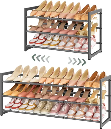 Vista 12 de FAVOOSTY Zapatero Expandible de 2 Niveles, Estante Ajustable para Zapatos Organizador de Almacenamiento que Ahorra Espacio de Metal Independiente