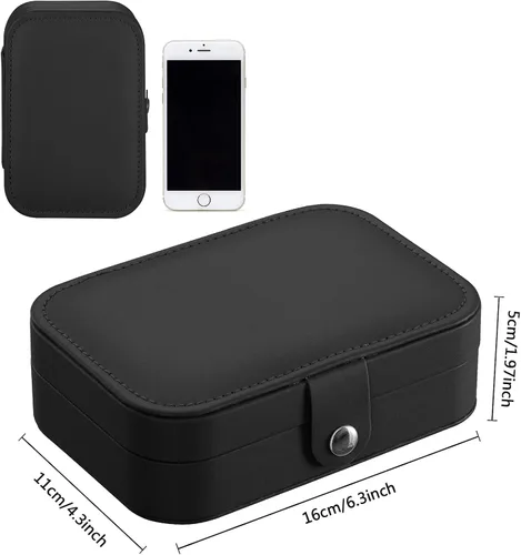 Vista 4 de Oyydecor Joyero portátil pequeño de 2 capas organizador de joyas de viaje de piel sintética para anillos collares aretes pulseras regalo de San