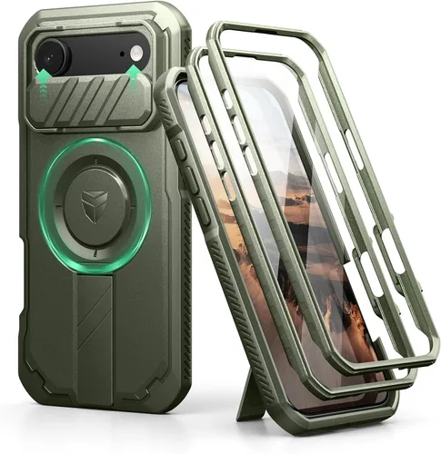 Vista 94 de Dexnor - Funda para iPhone 12 & iPhone 12 Pro con tapa deslizante para cámara, soporte ajustable y protector de pantalla integrado, carcasa