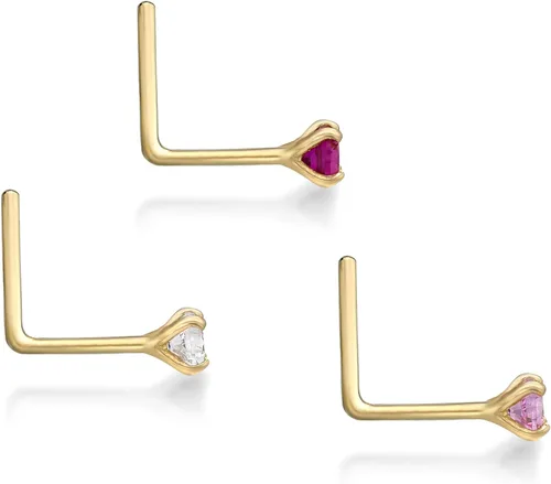 Vista 3 de Lavari - Juego de anillos para nariz de circonio cúbico de oro de 14 quilates, 0.079in, color blanco y rosa