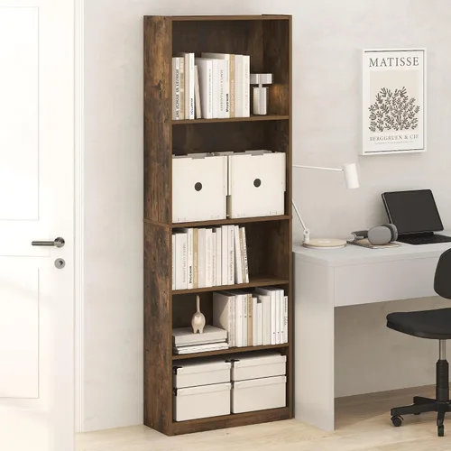 Vista 28 de Furinno GEHRY - Estantería para libros, 5 niveles, con estantes ajustables, 11.6 x 24.8 x 71.4 pulgadas, para oficina en casa, sala de estar, roble