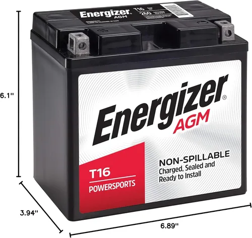 Vista 4 de Energizer T16 AGM - Batería de 12 V para motocicleta y agua personal, 260 amperios de arranque en frío y 19 Ahr. Reemplaza: T16 y otros, negro