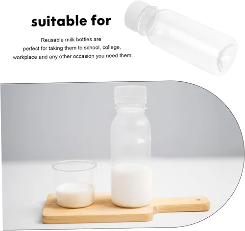Vista 8 de Angoily 6pcs botellas de plástico pequeñas botellas de leche vacías reutilizables para almacenamiento de jugo