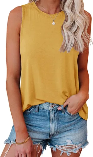 Vista 19 de JAWINT Camisetas casuales sin mangas para mujer, cuello redondo, sin mangas, holgadas, holgadas