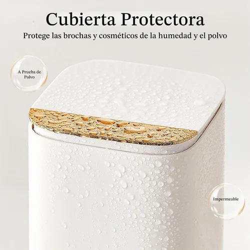 Vista 5 de Soporte de cepillo de maquillaje de elevación automática con tapa a prueba de polvo organizadores cosméticos para tocador-blanco
