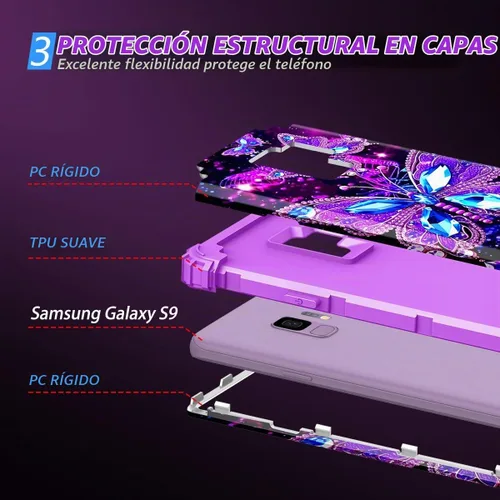 Vista 3 de Miqala Funda para Galaxy S9, brilla en la oscuridad, tres capas, resistente, a prueba de golpes, protección de cuerpo completo, parachoques