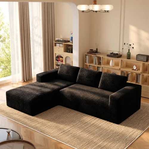 Vista 10 de Sofá modular de pana de 106 pulgadas, sofá en forma de L deshuesado con asiento profundo, sofá de espuma de nube con diván de gran tamaño, sofá Negro