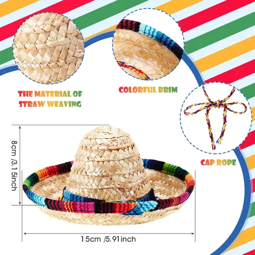 Vista 2 de Geyoga 12 piezas mini sombrero de fiesta mexicano paja natural fiesta cinco de mayo sombreros de carnaval decoración de mesa disfraz para mascotas