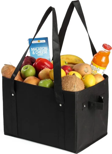 Vista 3 de Earthwise - Juego de 3 bolsas de compras de lujo, plegables y reutilizables, con base reforzada, diseño de cubo (negro)
