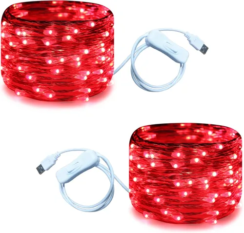 Vista 15 de RUICHEN Guirnalda de luces USB de 33 pies, 100 luces LED con interruptor de encendido/apagado (blanco cálido, paquete de 2)