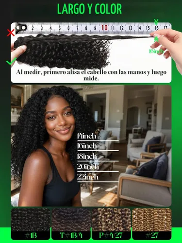 Vista 5 de 3B 3C Anrosa Jerry - Extensiones de cabello humano rizado con clip, 16 Rizado #1B