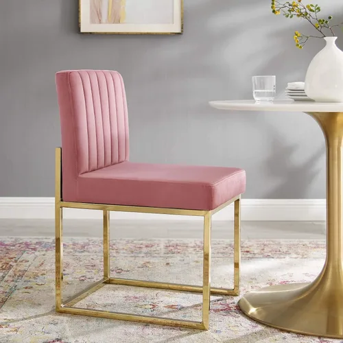 Vista 2 de Modway EEI-3806-GLD-DUS Carriage Channel - Silla de comedor de terciopelo con base copetuda, color rosa polvoriento dorado