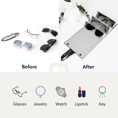 Vista 5 de 2 Pcs Travel Sunglasses Organizer 35 Slots,Sunglass Case Multiple Pairs Eyeglass Storage Organizer for Women
