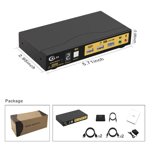 Vista 6 de Conmutador KVM USB 3.0 de 2 puertos HDMI 2.1 8K@60Hz 4K @144Hz con audio, salida de micrófono y cables compatible con conmutación de teclas