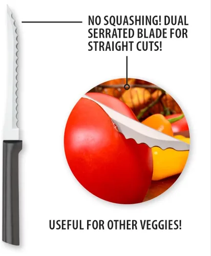 Vista 3 de Rada Cuchillo rebanador de tomate (W226), hoja dentada de acero inoxidable de 5 pulgadas, mango negro
