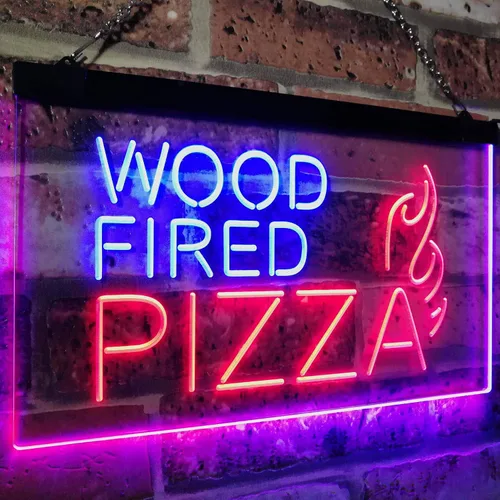 Vista 3 de ADVPRO Letrero de neón LED de doble color de pizza de madera, azul y rojo, 12 "x 8.5" st6s32-i2887-br