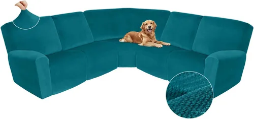 Vista 506 de Arfntevss Fundas de sofá seccional reclinable de terciopelo, Funda de sofá seccional de esquina para sofá reclinable, Funda elástica suave