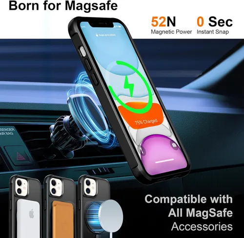 Vista 2 de UMIONE - Funda con diseño de anillo magnético giratorio de 360° para iPhone 11, soporte de bucle invisible integrado, compatible con Magsafe, funda