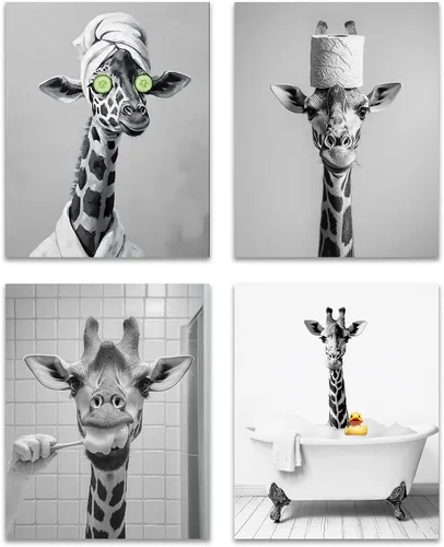 Vista 8 de OFJE Juego de 4 impresiones artísticas divertidas de oso para pared, divertidas imágenes de oso para baño, baño, baño, 8 x 10 pulgadas, sin marco