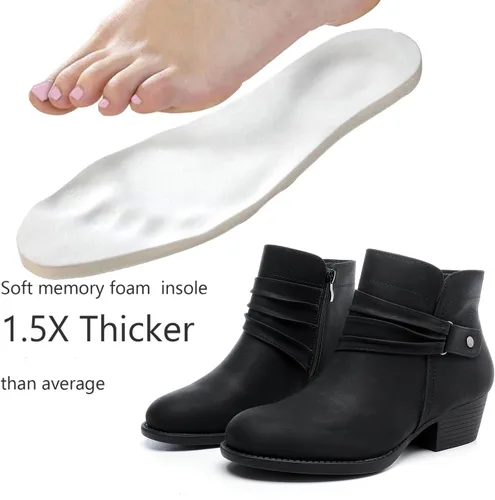 Vista 2 de Luoika Botines anchos para mujer, botas cortas negras y marrones con tacón bajo y cremallera lateral.