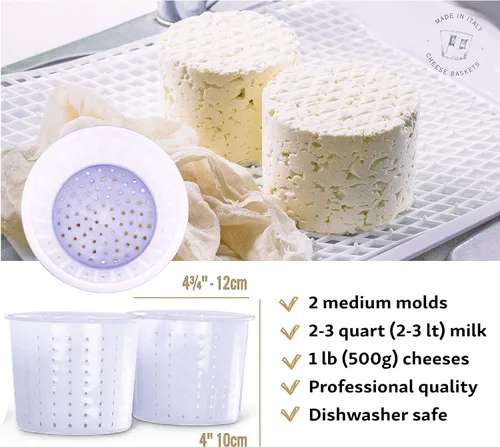 Vista 4 de Country Trading Co. Juego de 3 moldes de queso para hacer quesos azules y duros en casa, cestas italianas de calidad para hacer gorgonzola, colby