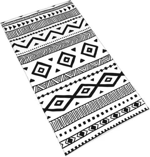 Vista 2 de Juego de 2 toallas de mano en blanco y negro para baño, estilo tribal nativo americano, azteca, étnico, bohemio, suave, absorbente, pequeña, toalla