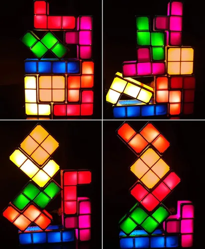 Vista 3 de 7 piezas apilables de luz nocturna 3D rompecabezas de juguete de 7 colores bloques mágicos de inducción entrelazados LED novedad lámpara