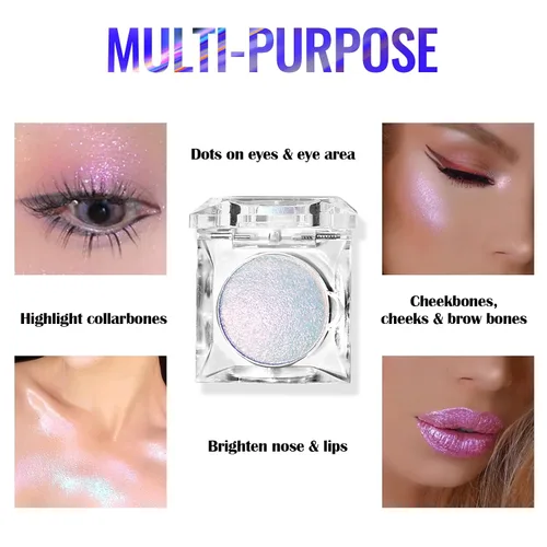 Vista 5 de Paleta de contorno de iluminador de brillo rosa morado, iluminador de cara camaleón, polvo iluminador de rostro, brillo de diamante, maquillaje