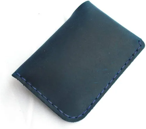 Vista 6 de Tarjetero de cuero hecho a mano con cierre a presión, billetera minimalista ultrafina con bolsillo frontal, funda simple de cuero genuino cosida a
