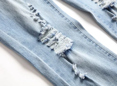 Vista 8 de LONGBIDA - Jeans para hombre, de tiro ajustado, con roto y desgastados