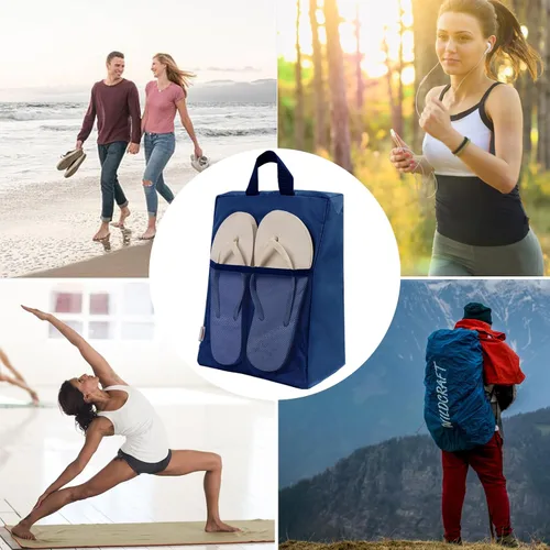 Vista 4 de Bolsa de zapatos portátil con malla para viajes, bolsas de almacenamiento de zapatos organizador para embalaje, Azul marino, Moda
