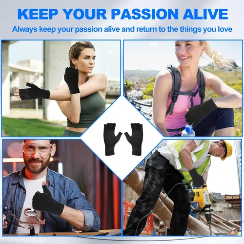 Vista 7 de 2 Pairs Copper Arthritis Compression Gloves for Women and Men, Infused for Arthritis, Fingerless Compression Gloves