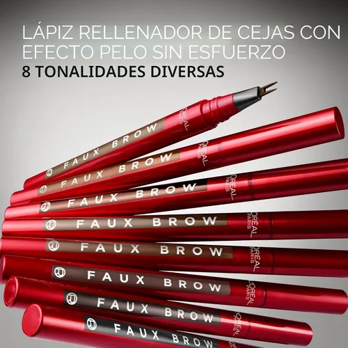 Vista 10 de L'Oréal Paris Faux Brow, Lápiz para cejas de aspecto capilar, con punta de doble cepillo, maquillaje de cejas rápido y preciso, castaño oscuro, 0.04