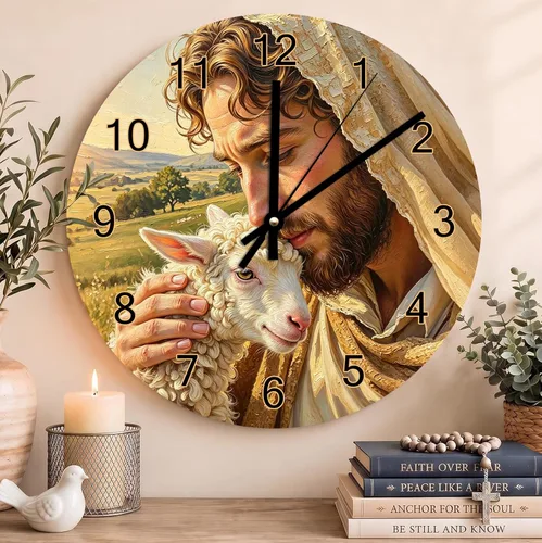 Vista 93 de Reloj de pared con versículo bíblico, con cita religiosa, reloj de madera, texto inspirador cristiano, reloj de madera rústico personalizado