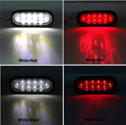 Vista 3 de 6 piezas de luces traseras LED ovaladas para remolque de 6 pulgadas, 10 LED, 4 rojas y 2 blancas, luces traseras LED ovaladas de 6" para parar
